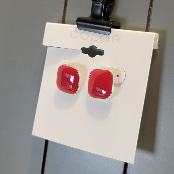 Kohl’s Red Square Stud Earring Color Brand Fashion Jewelry Pierced Free Gift Bag - Picture 2 of 6